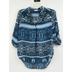Antilia Femme Blue Animal Tribal Print M 3/4 Sleeves‎ Boho Office Artsy Casual
